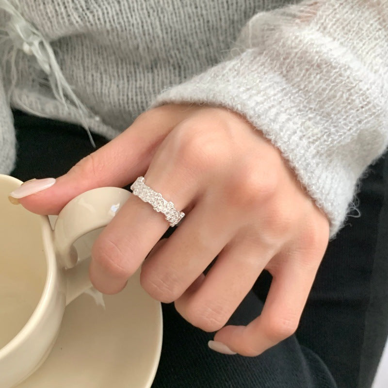 Minimalist Silver-Plated Plain Band Ring For Women, Anti-Fade Adjustable Open Ring, Korean Style Niche High-End Design