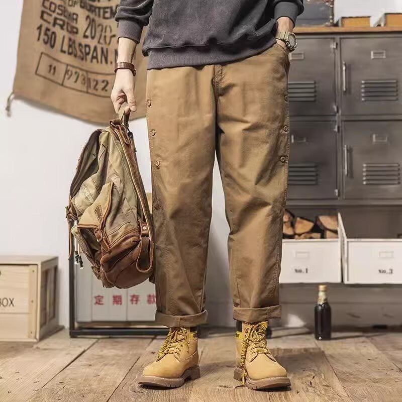 American-style Straight-leg Button-fly Workwear Casual Pants