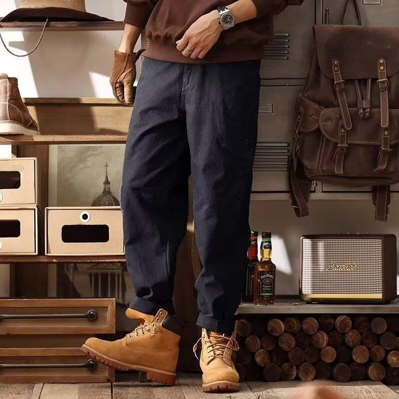 American-style Straight-leg Button-fly Workwear Casual Pants